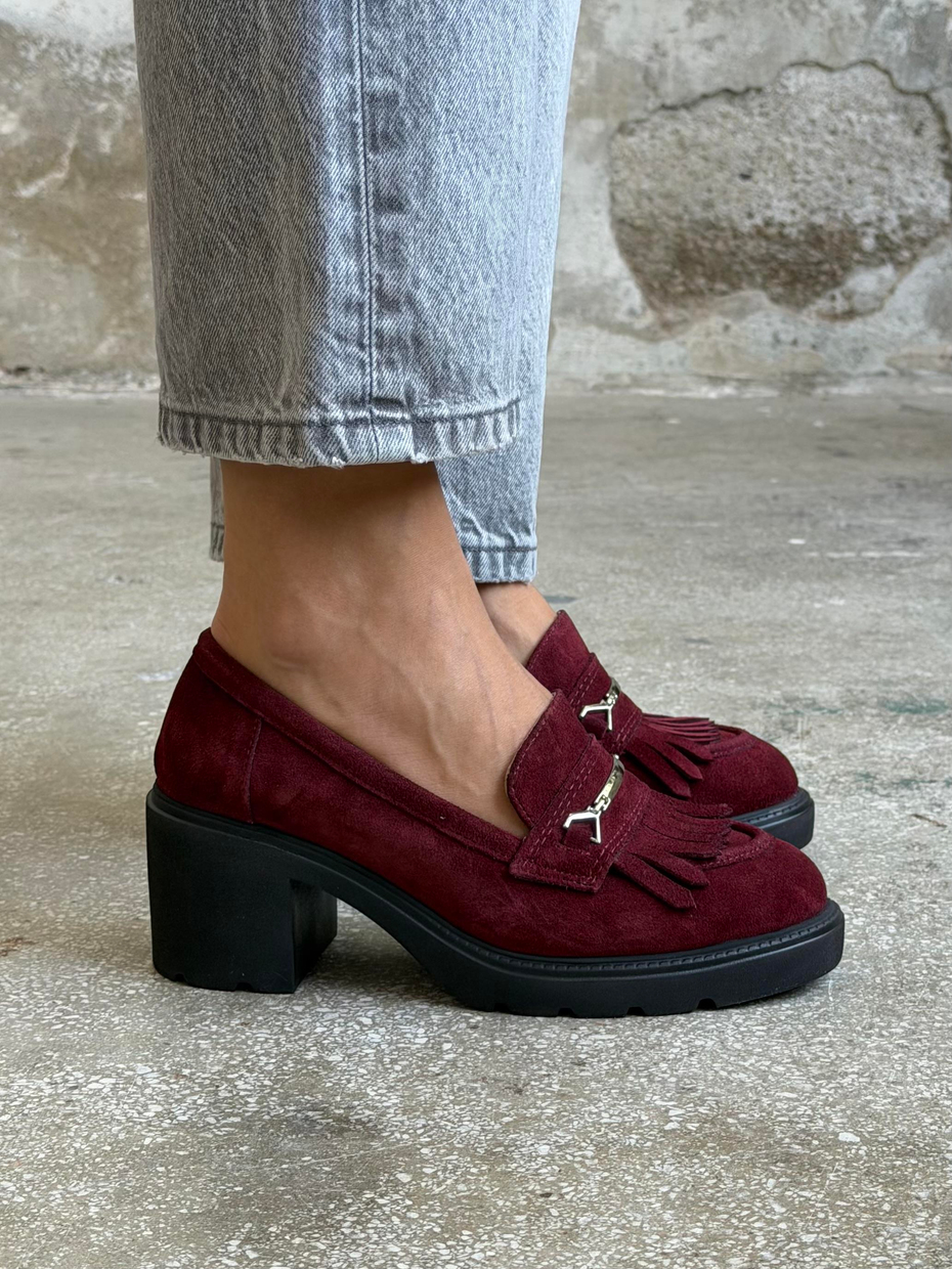 Epis Bordo Süet Hakiki Deri Kadın Makosen Ayakkabı