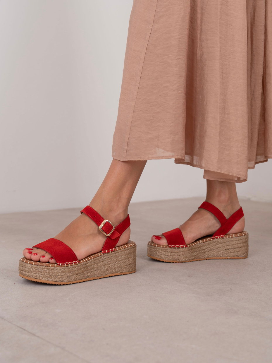 Eva Kırmızı Süet Hakiki Deri Kadın Sandalet