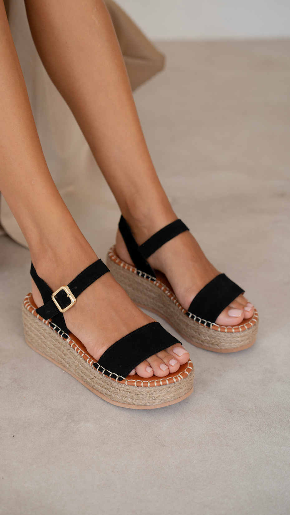 Eva Siyah Süet Hakiki Deri  Sandalet