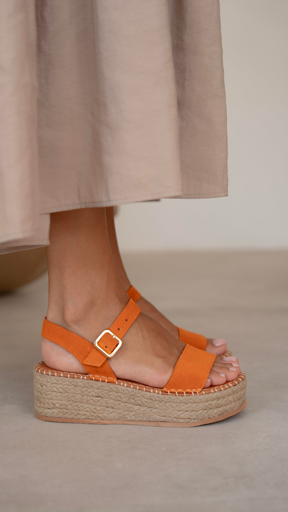 Eva Turuncu Süet Hakiki Deri  Sandalet