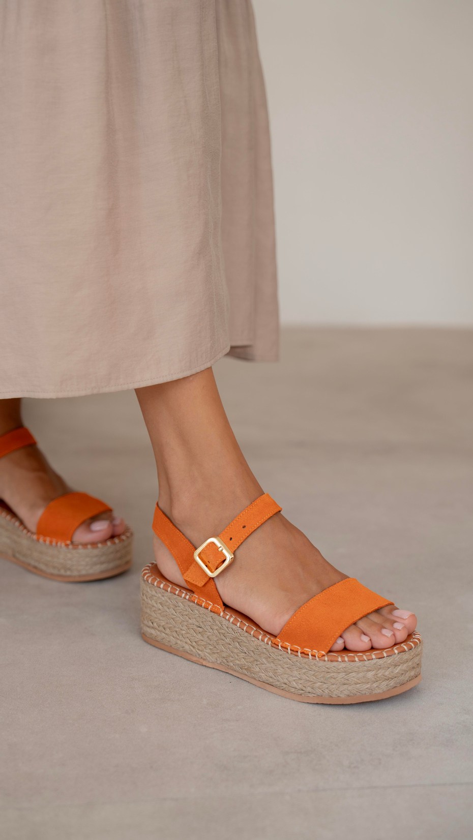 Eva Turuncu Süet Hakiki Deri  Sandalet