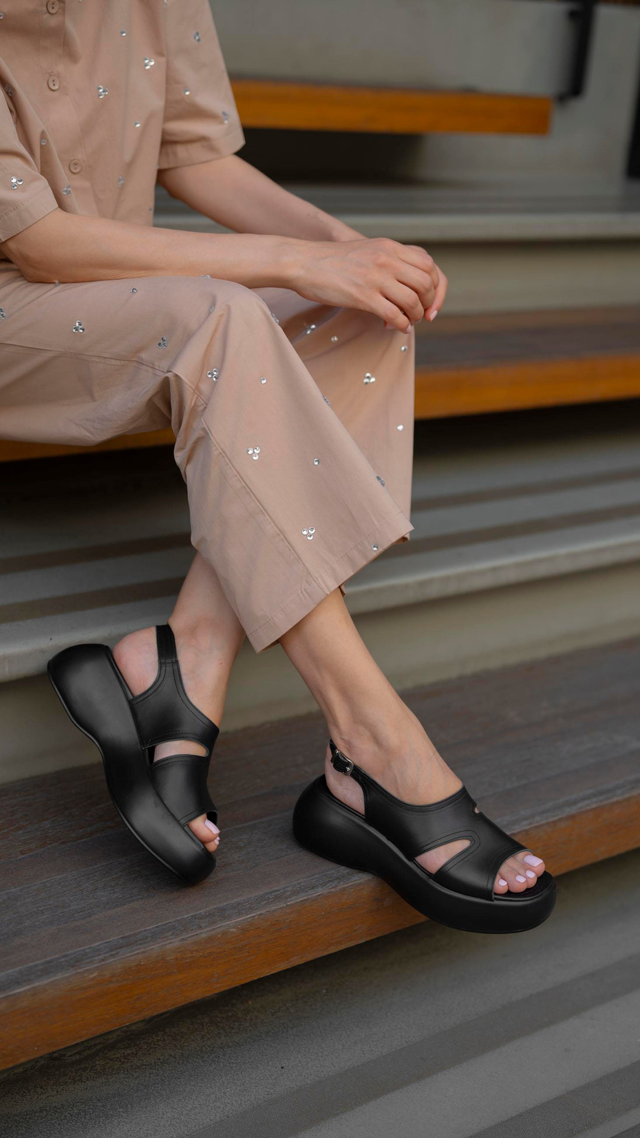 Fahari Siyah   Hakiki Deri Kadın   Sandalet