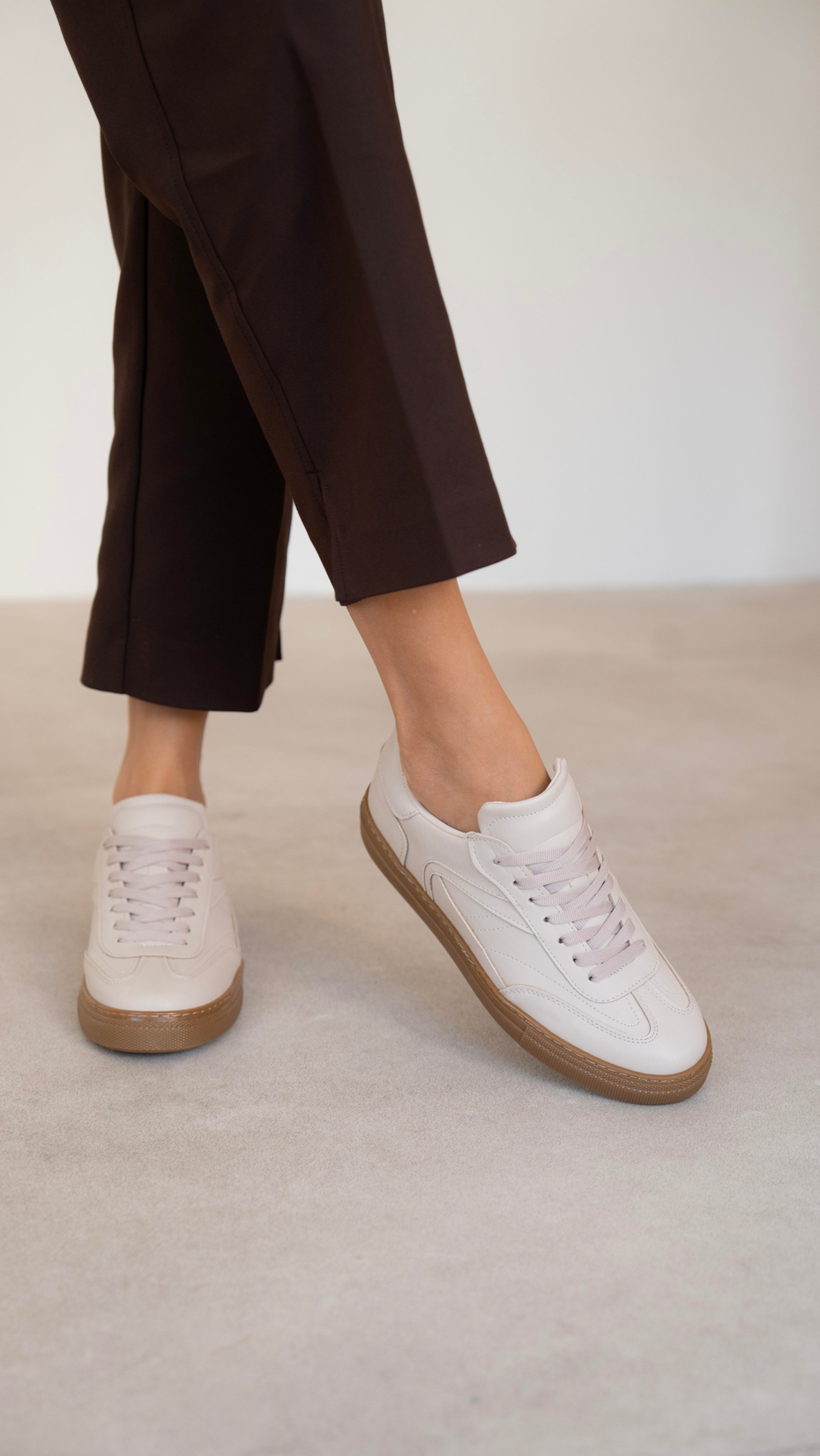 Faye Bej Düz Taban Kadın Bağcıklı Spor Ayakkabı