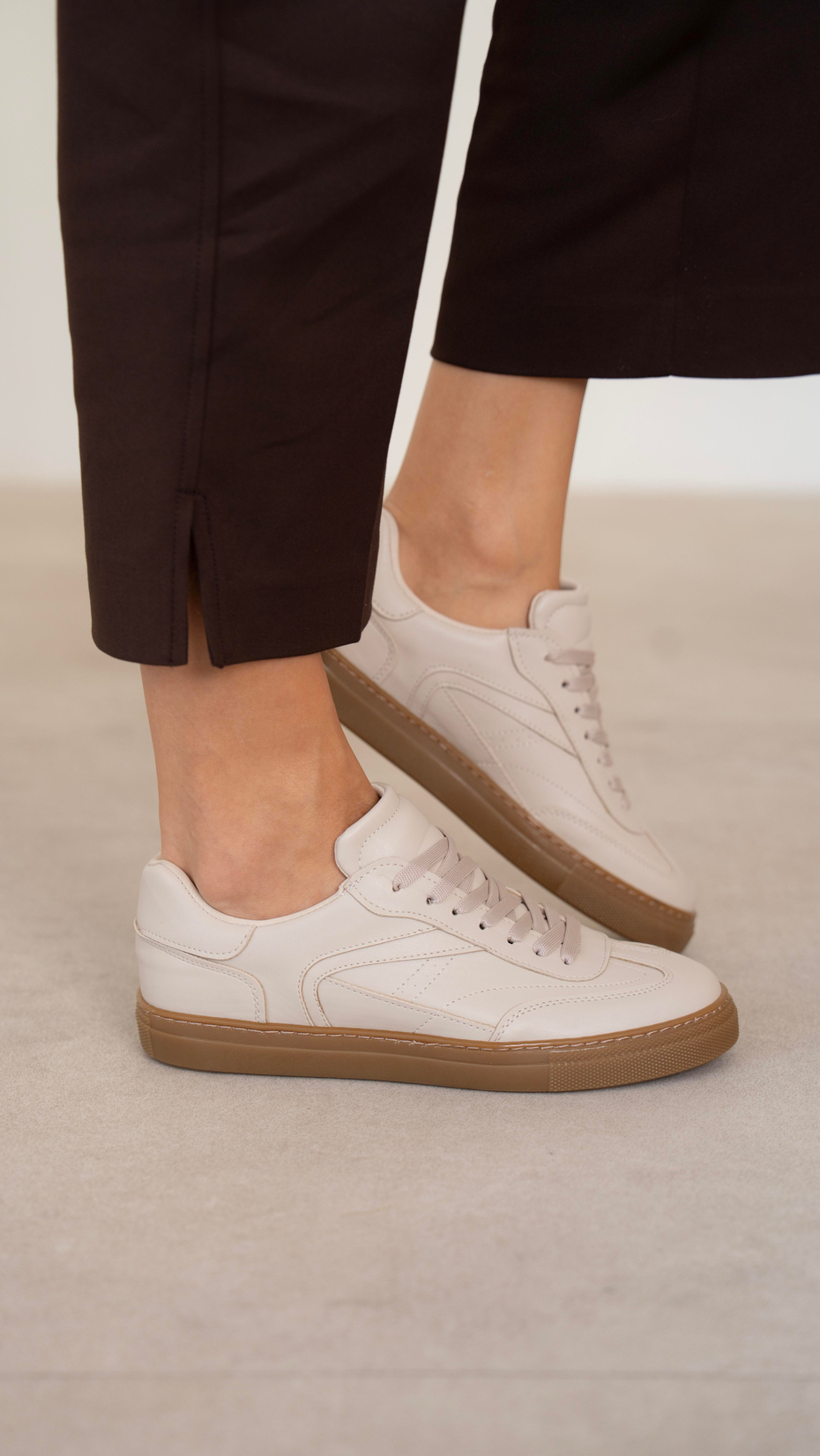 Faye Bej Düz Taban Kadın Bağcıklı Spor Ayakkabı