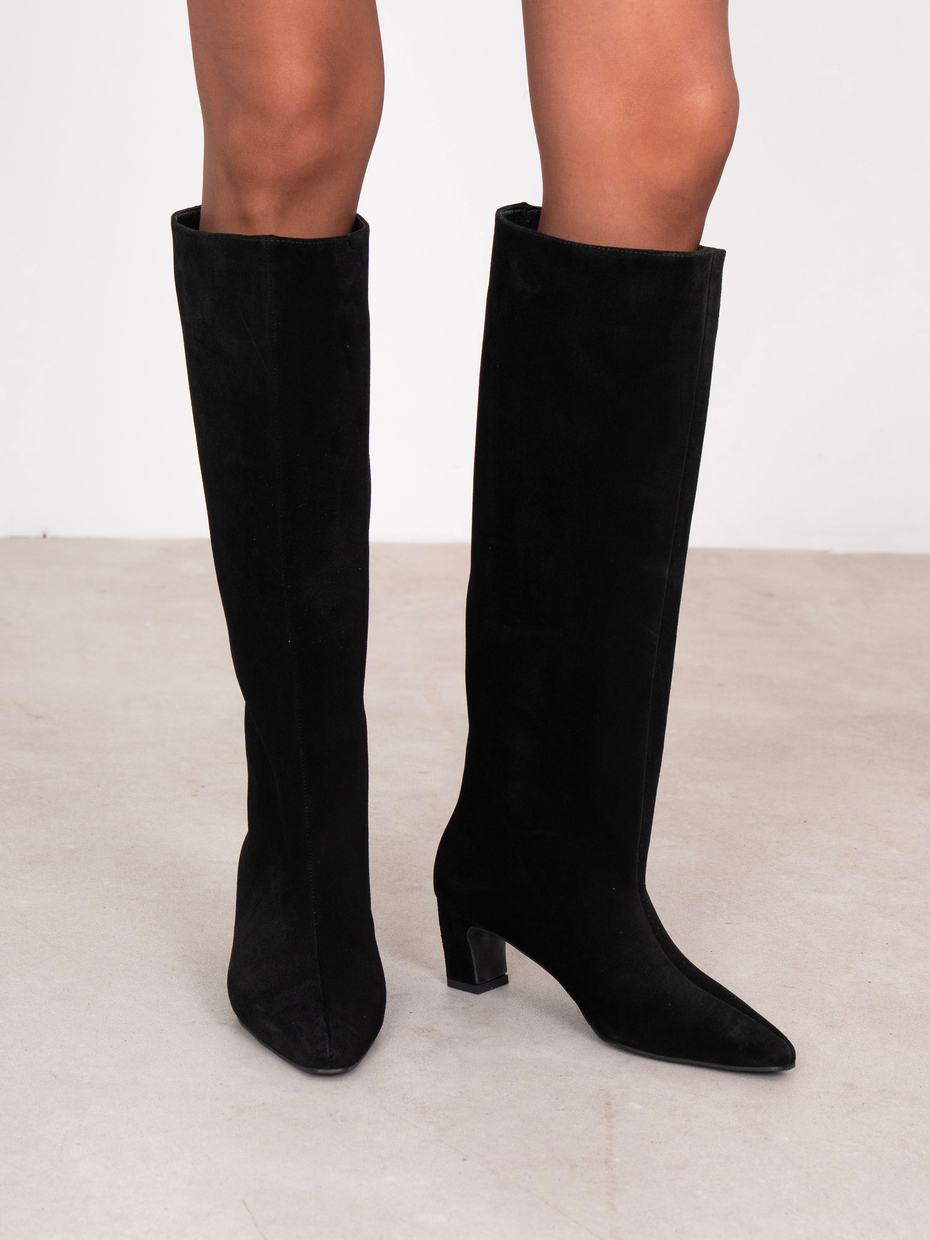 Fayola Siyah Süet Hakiki Deri Kadın Çizme