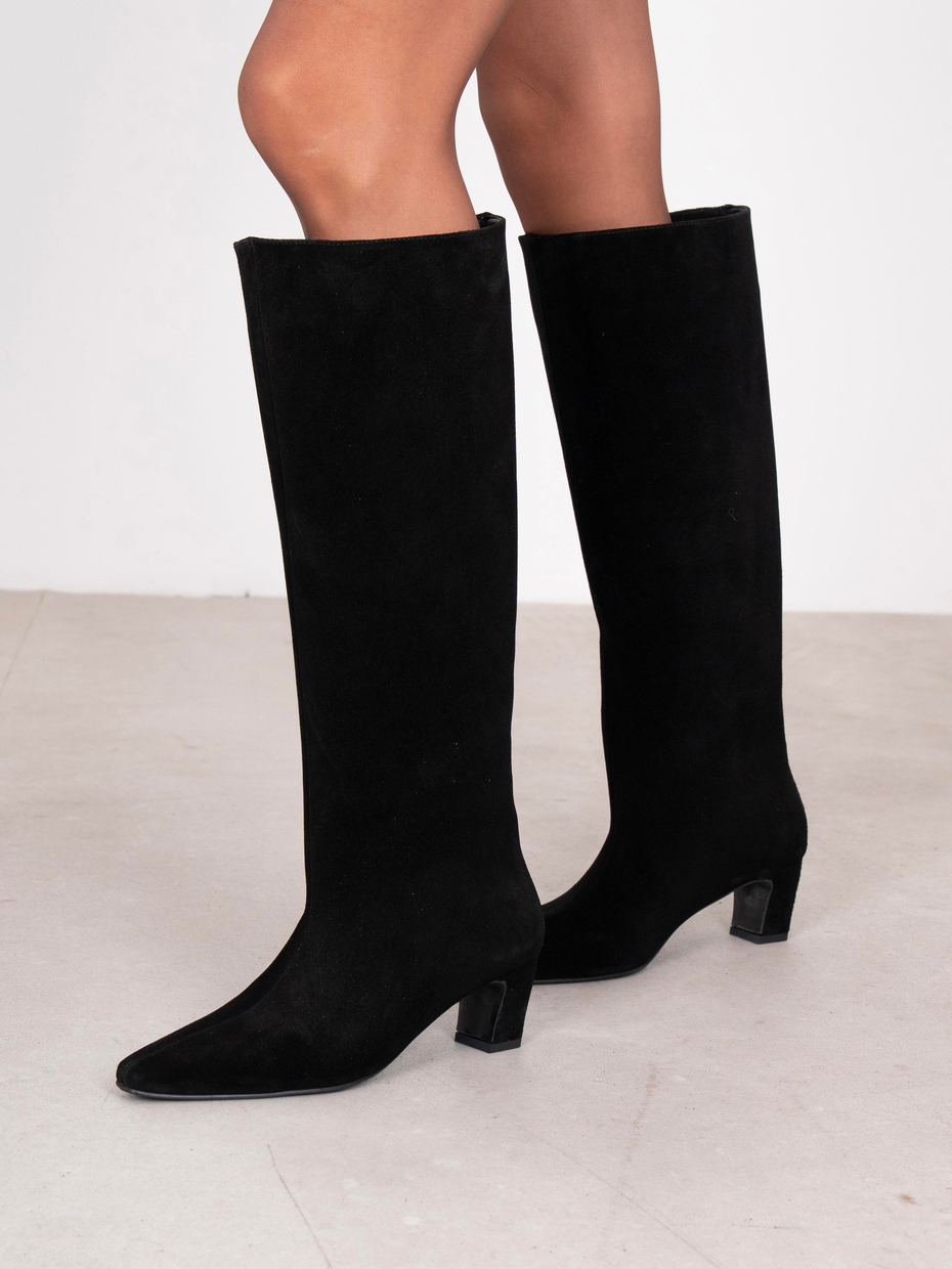 Fayola Siyah Süet Hakiki Deri Kadın Çizme