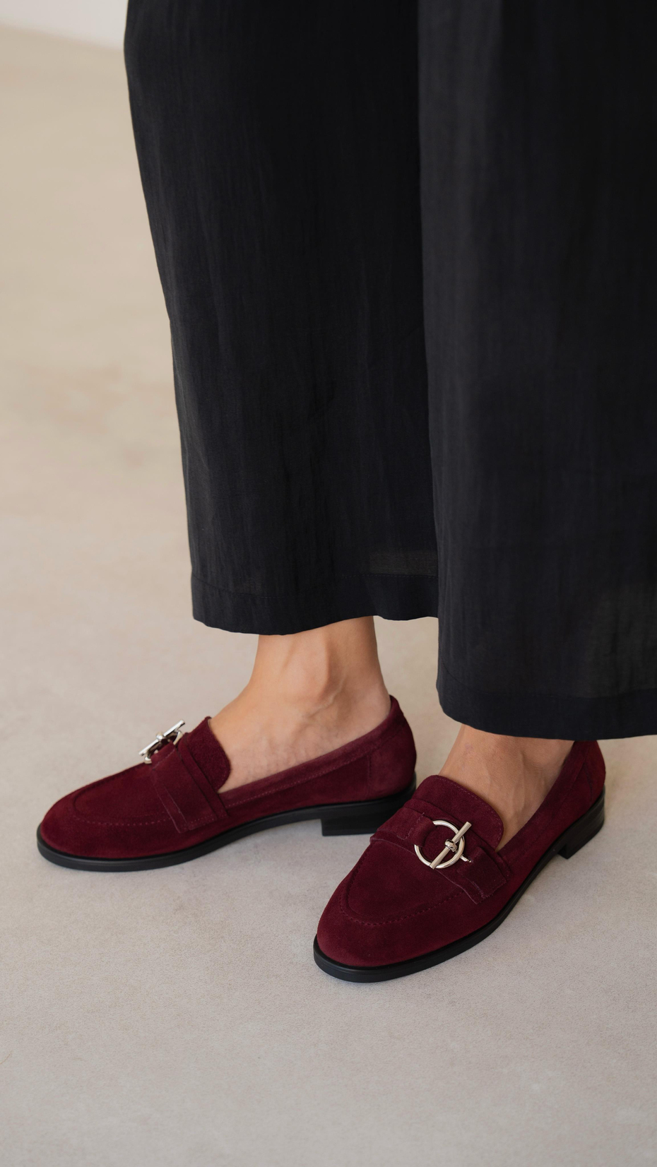 Fern Bordo Süet Hakiki Deri Kadın Makosen Ayakkabı