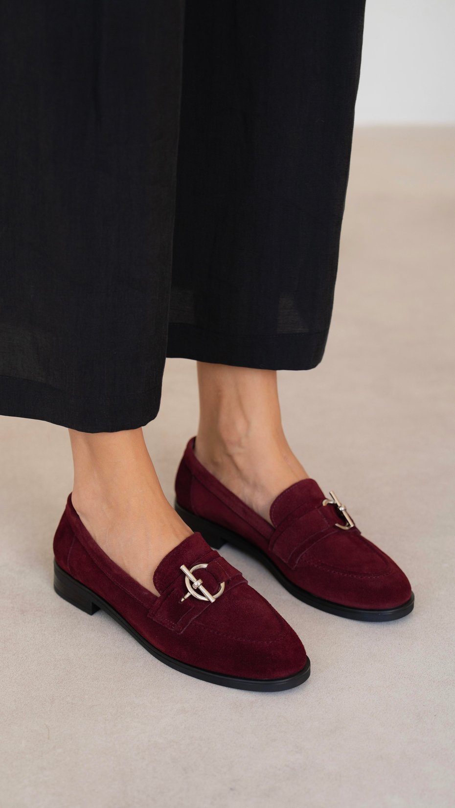 Fern Bordo Süet Hakiki Deri Kadın Makosen Ayakkabı