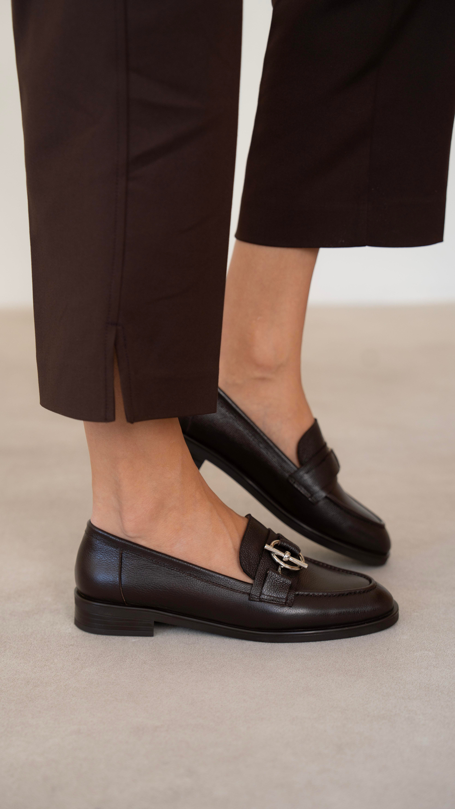 Fern Kahve Hakiki Deri Kadın Makosen Ayakkabı