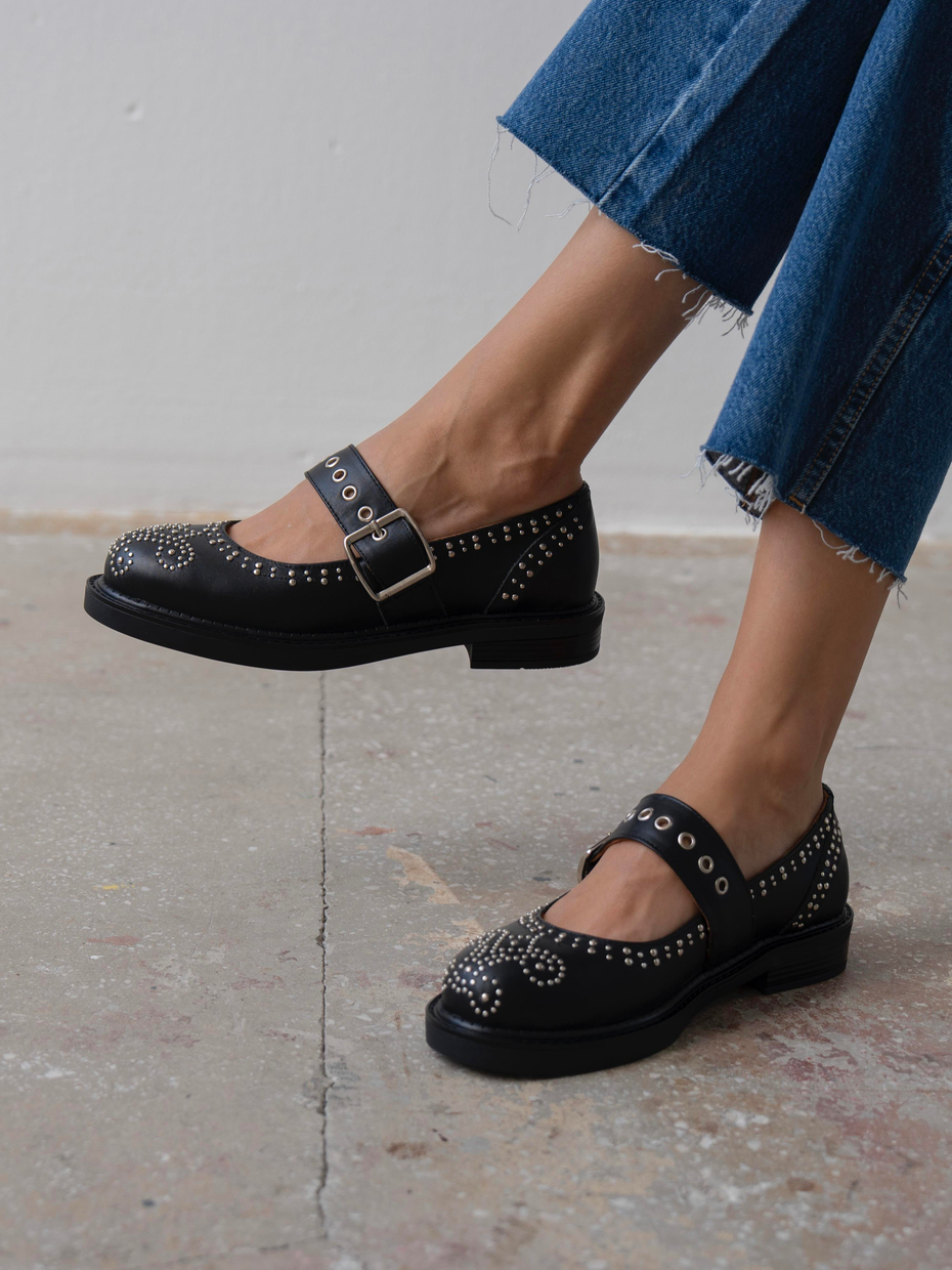 Forth Siyah Troklu Hakiki Deri Kadın Makosen Ayakkabı