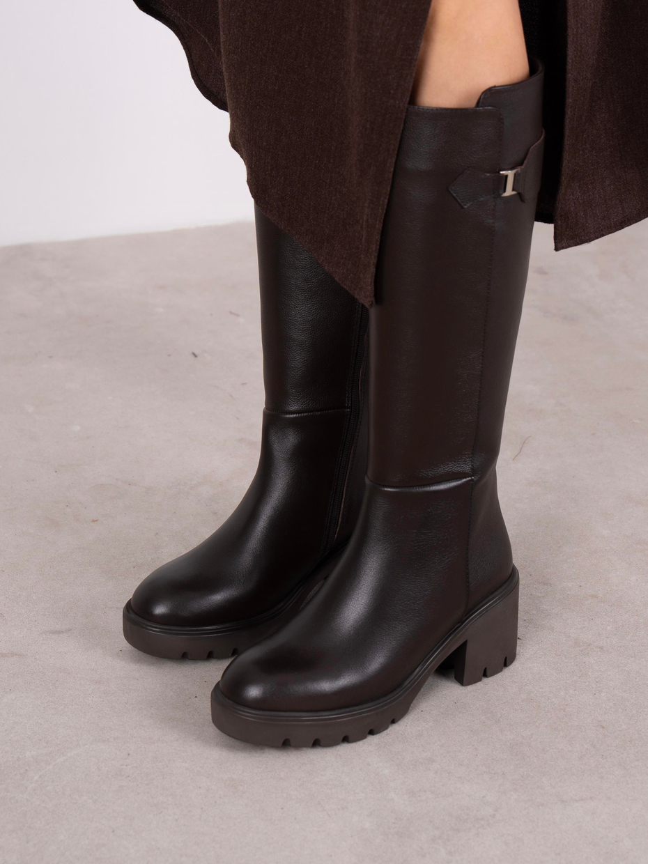 Fumi Kahve Hakiki Deri Kadın Çizme