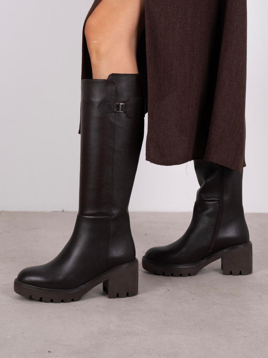 Fumi Kahve Hakiki Deri Kadın Çizme