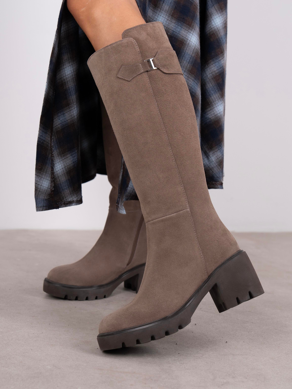 Fumi Vizon Süet Hakiki Deri Kadın Çizme