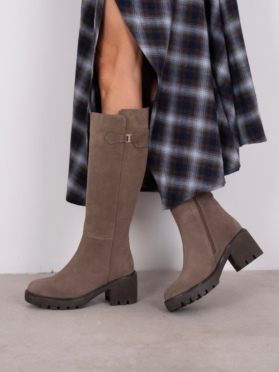 Fumi Vizon Süet Hakiki Deri Kadın Çizme