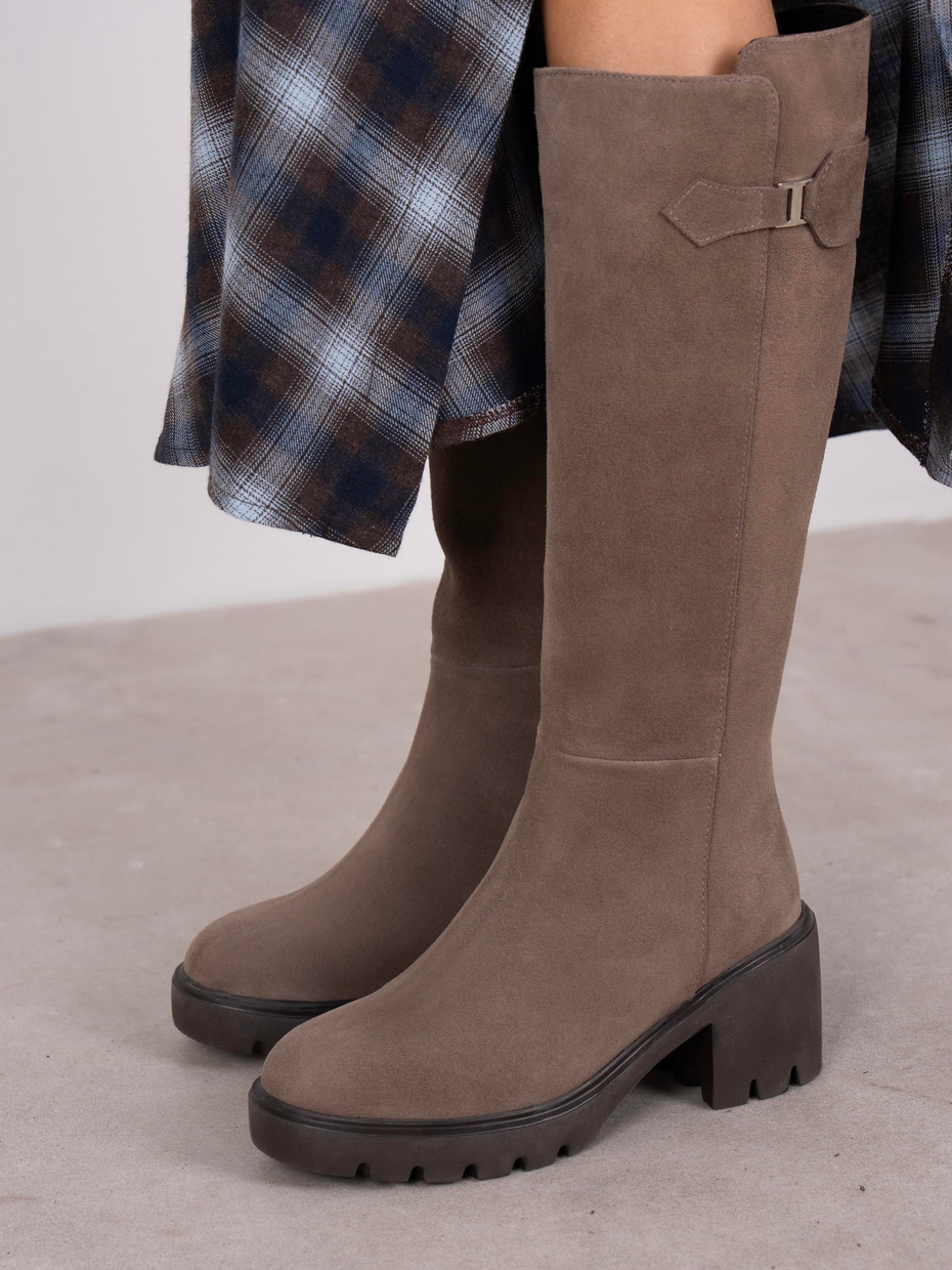 Fumi Vizon Süet Hakiki Deri Kadın Çizme