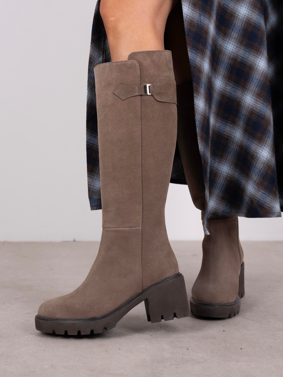 Fumi Vizon Süet Hakiki Deri Kadın Çizme