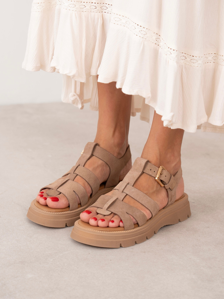 Giulia Camel Süet Hakiki Deri Kadın Sandalet