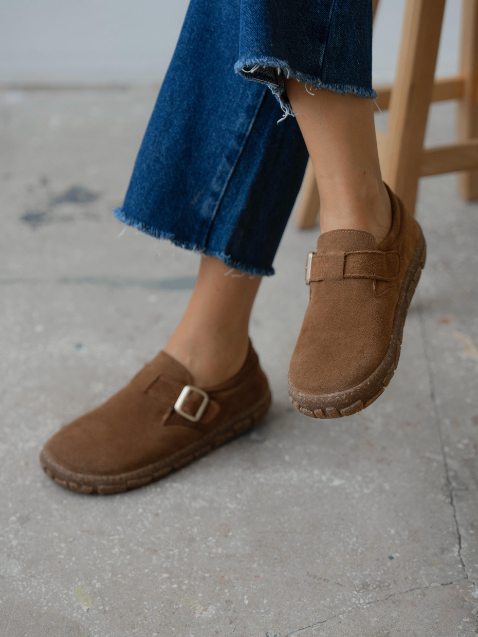 Hiva Camel Hakiki Süet Kadın Oxford Ayakkabı