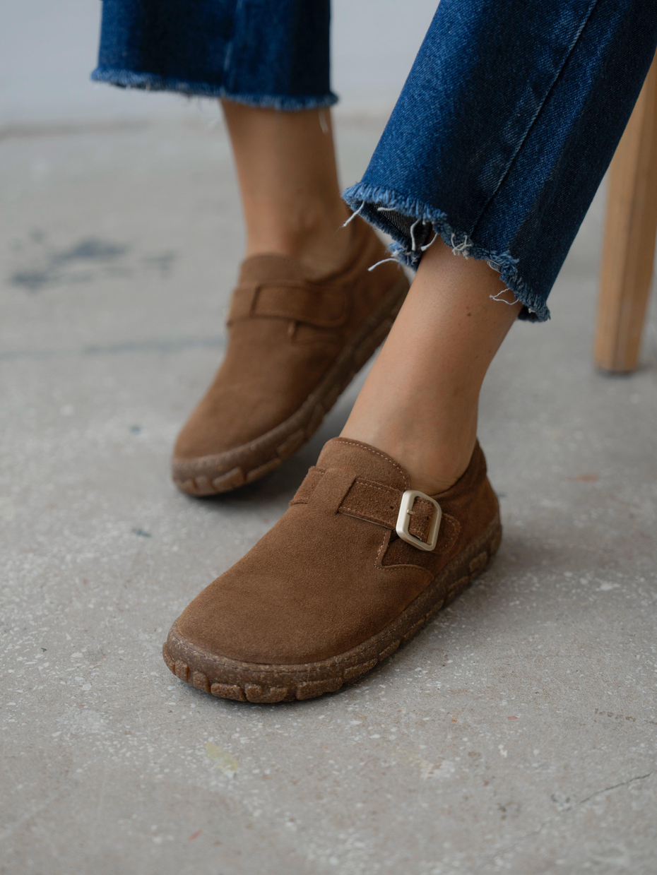 Hiva Camel Hakiki Süet Kadın Oxford Ayakkabı