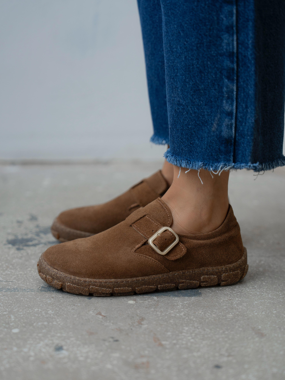 Hiva Camel Hakiki Süet Kadın Oxford Ayakkabı