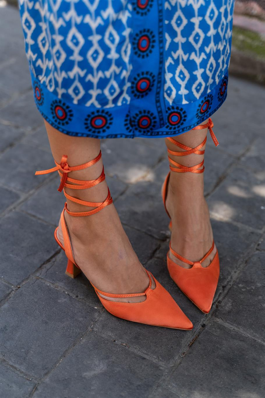 Kaizen Turuncu Saten   Stiletto