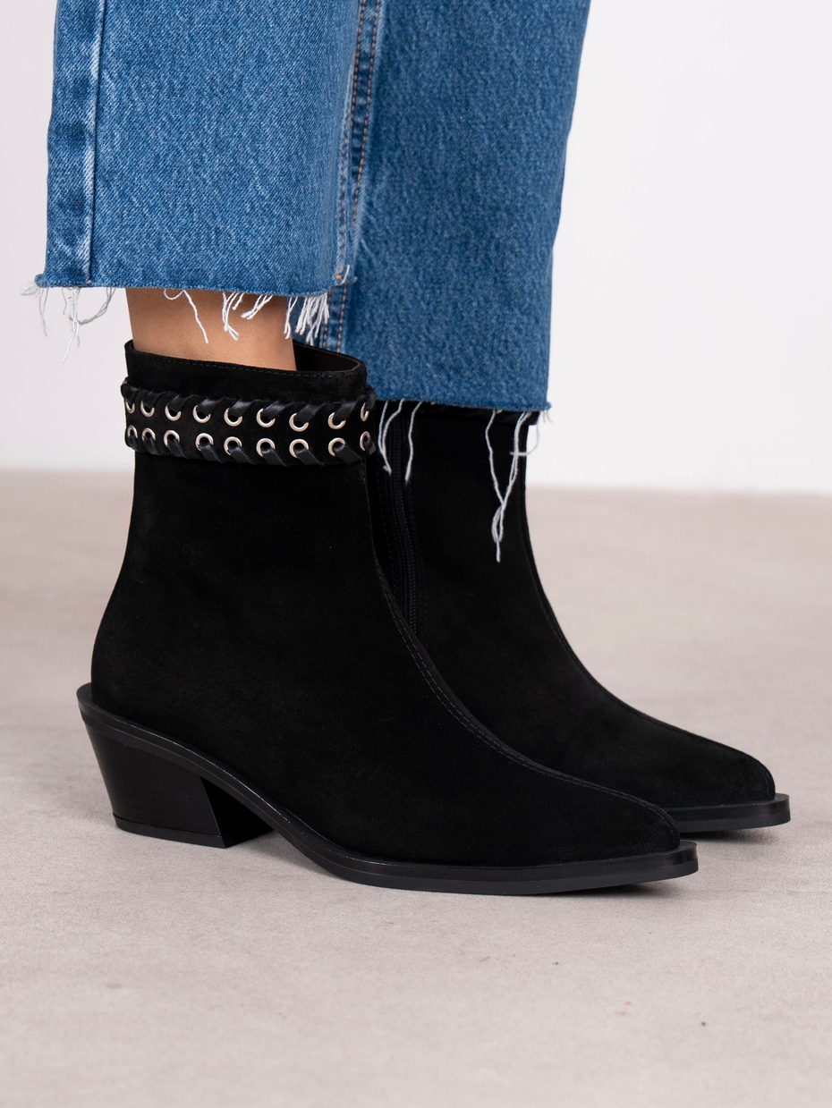 Kora Siyah Süet Hakiki Deri Kadın Bot