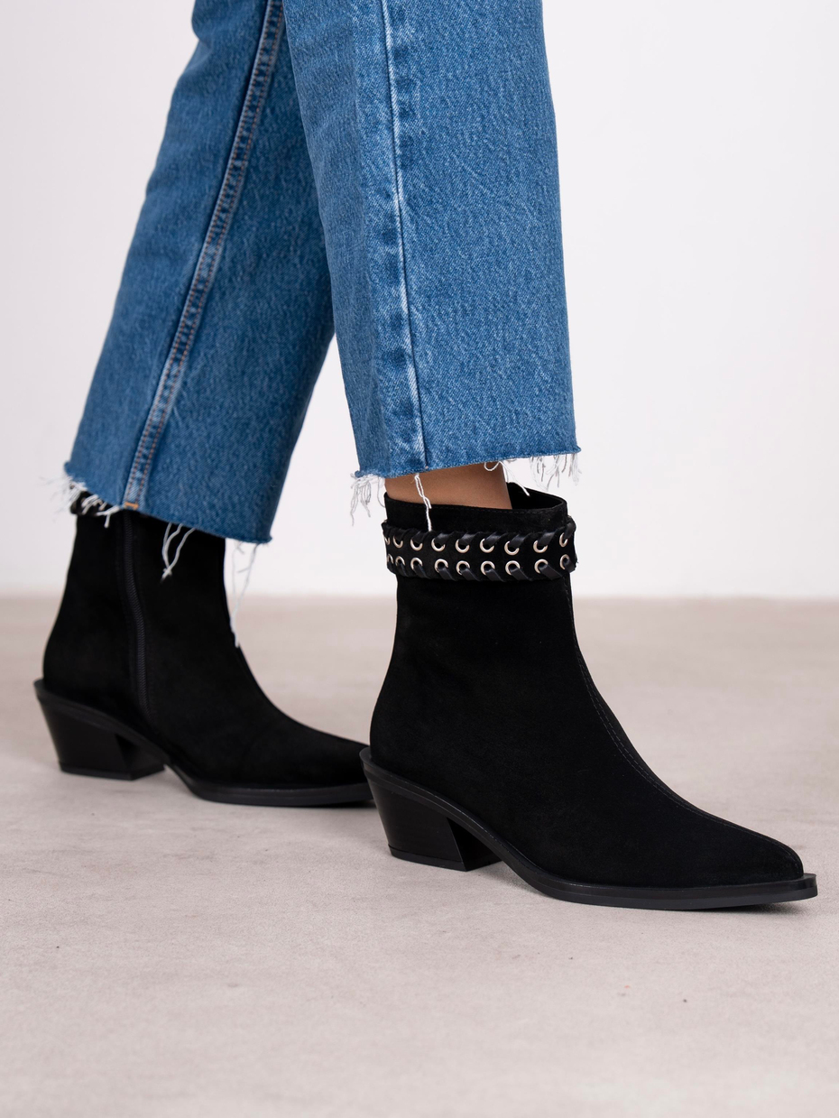 Kora Siyah Süet Hakiki Deri Kadın Bot