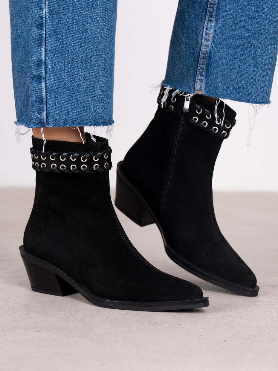 Kora Siyah Süet Hakiki Deri Kadın Bot