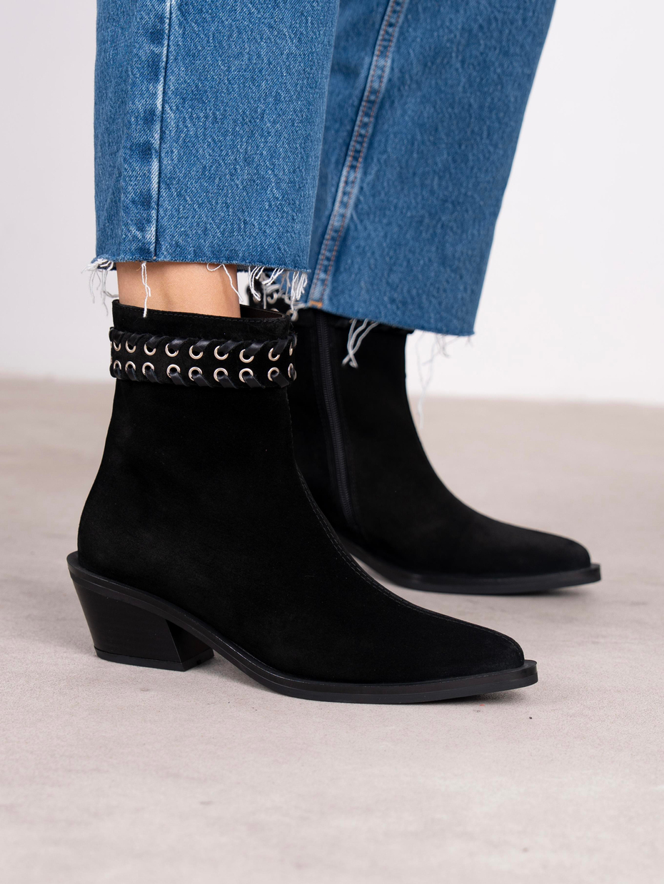 Kora Siyah Süet Hakiki Deri Kadın Bot