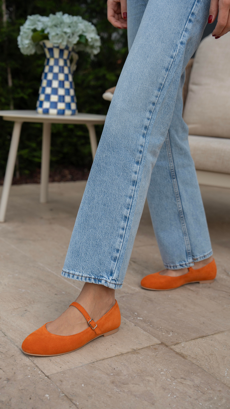 Kostas Turuncu Süet   Hakiki Deri   Babet