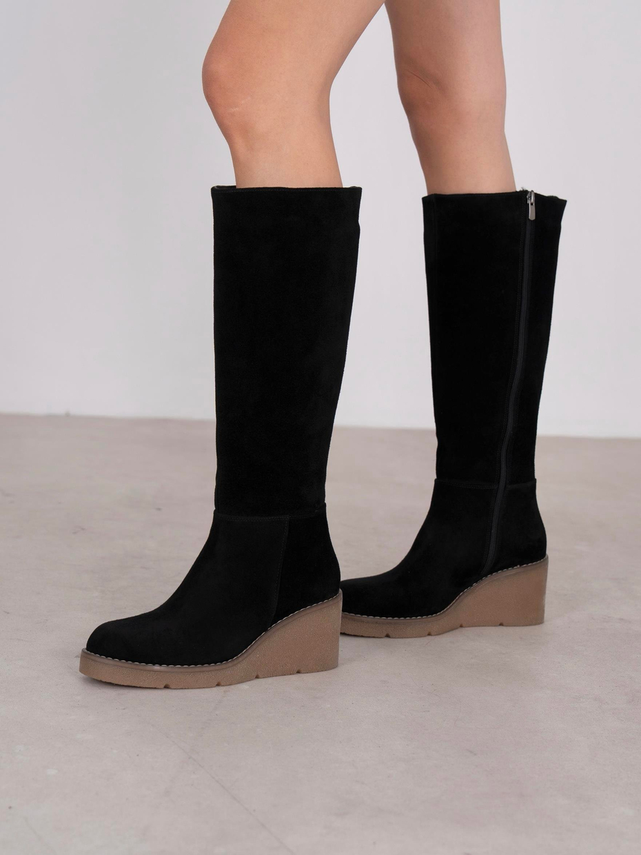 Liana Siyah Süet Hakiki Deri Kadın Çizme