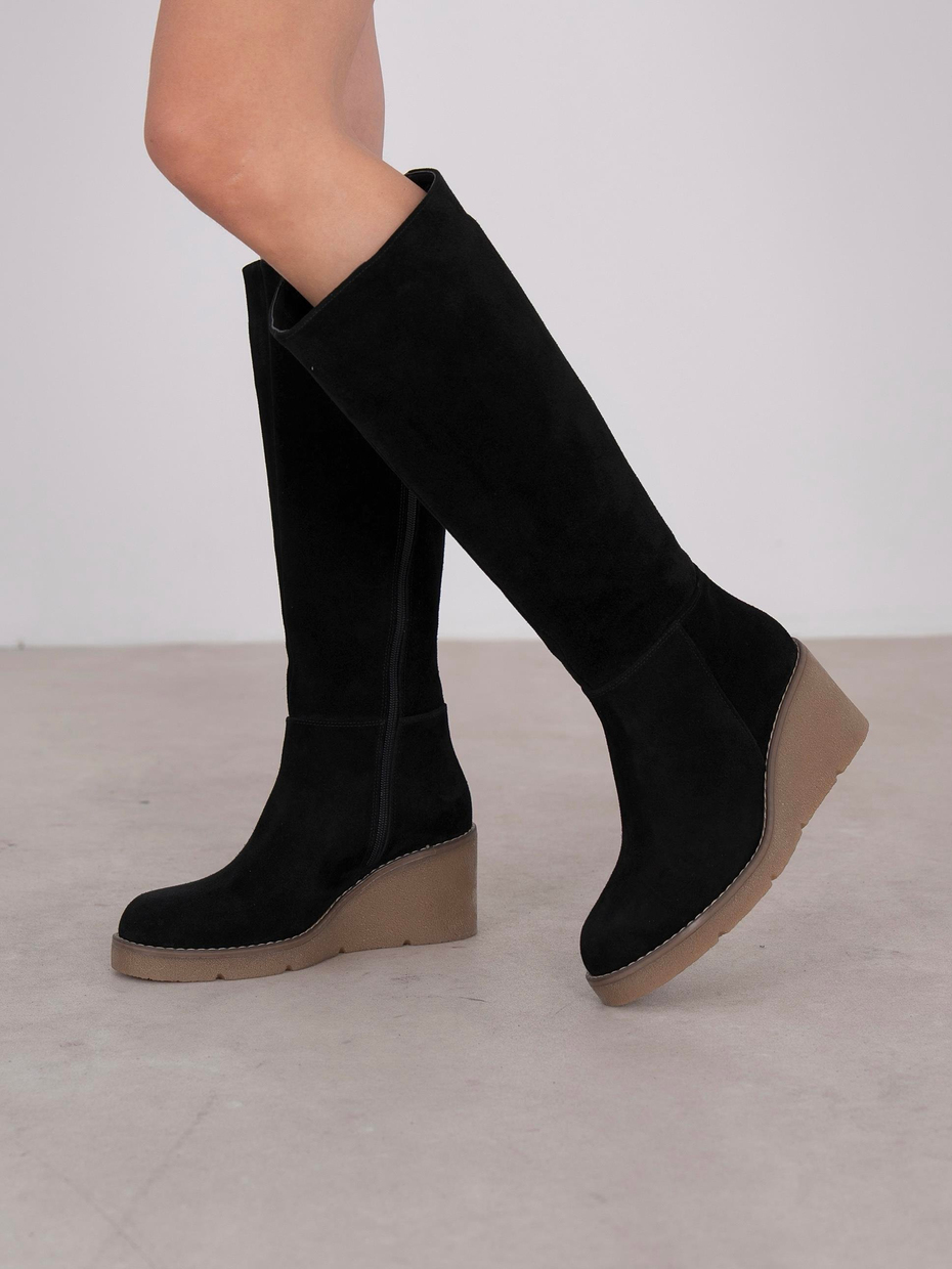 Liana Siyah Süet Hakiki Deri Kadın Çizme