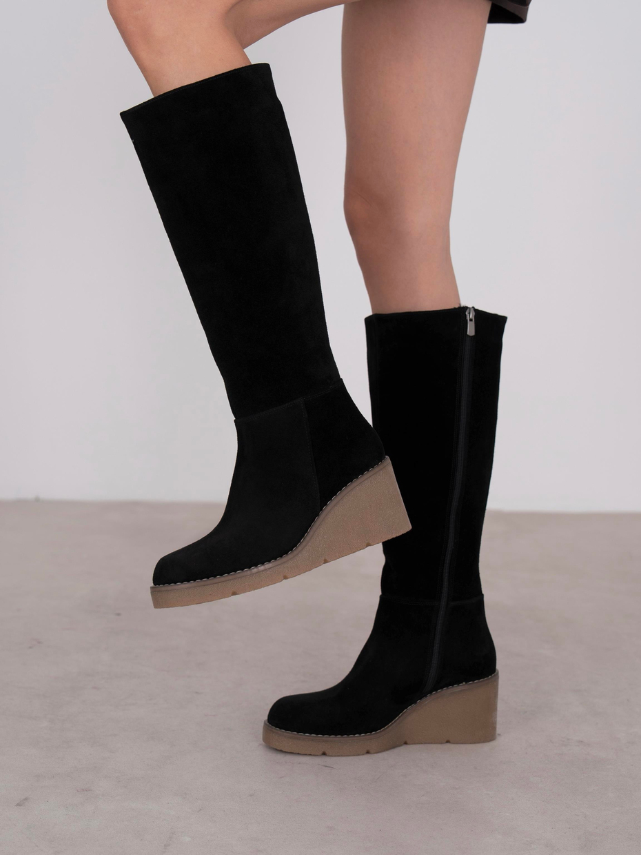 Liana Siyah Süet Hakiki Deri Kadın Çizme