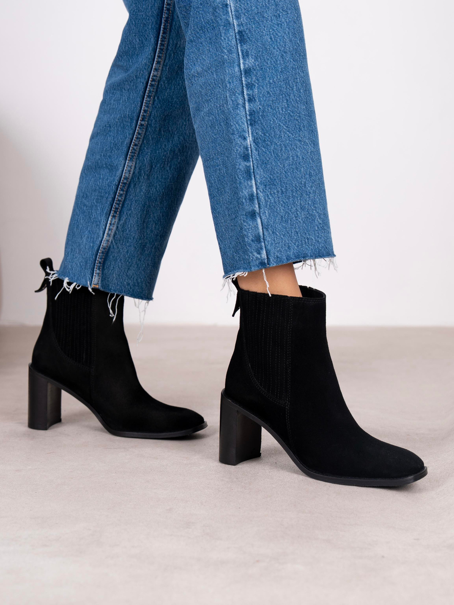Lucia Siyah Süet Hakiki Deri Kadın Bot