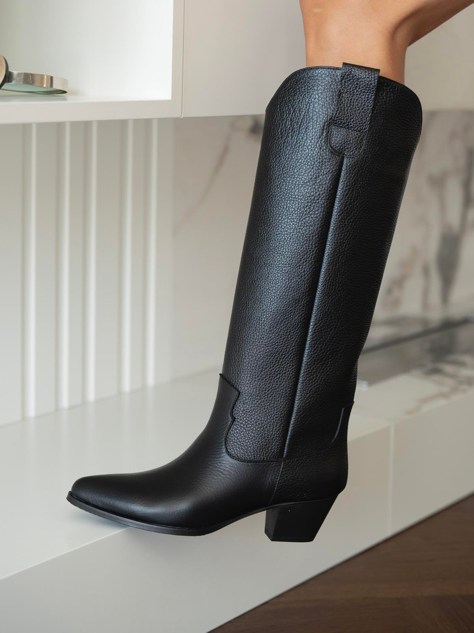 Marry Siyah Deri    Çizme