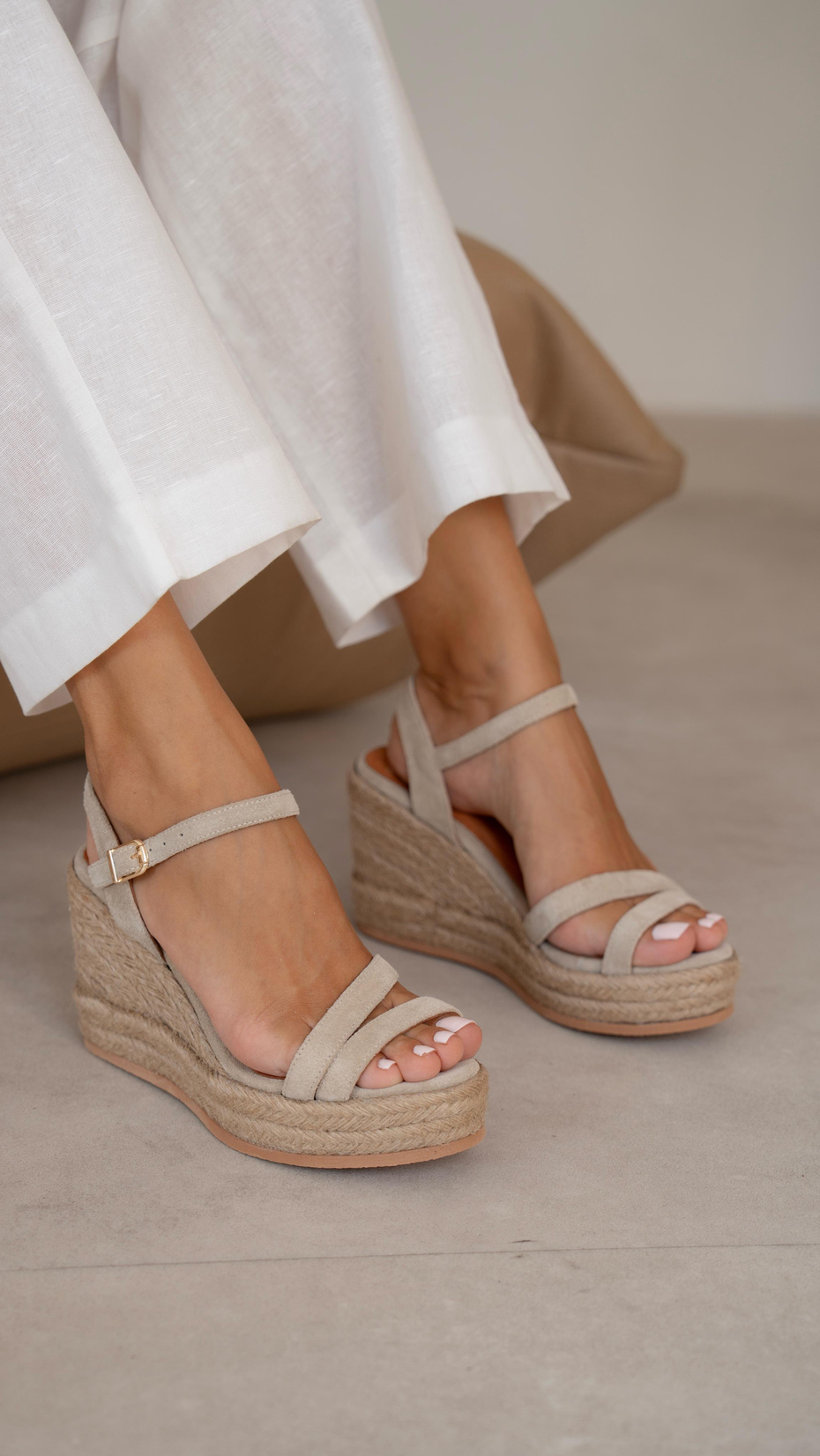 Milano Bej Süet Hakiki Deri  Sandalet