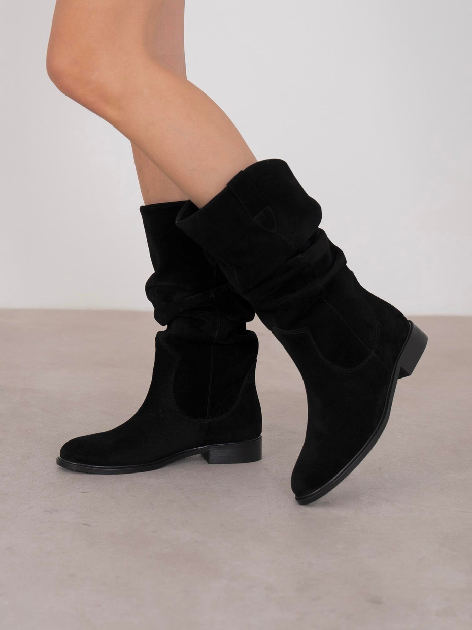 Mireku Siyah Süet Hakiki Deri Kadın Çizme