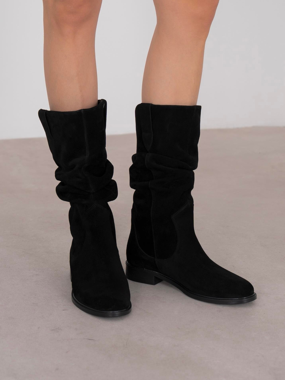 Mireku Siyah Süet Hakiki Deri Kadın Çizme