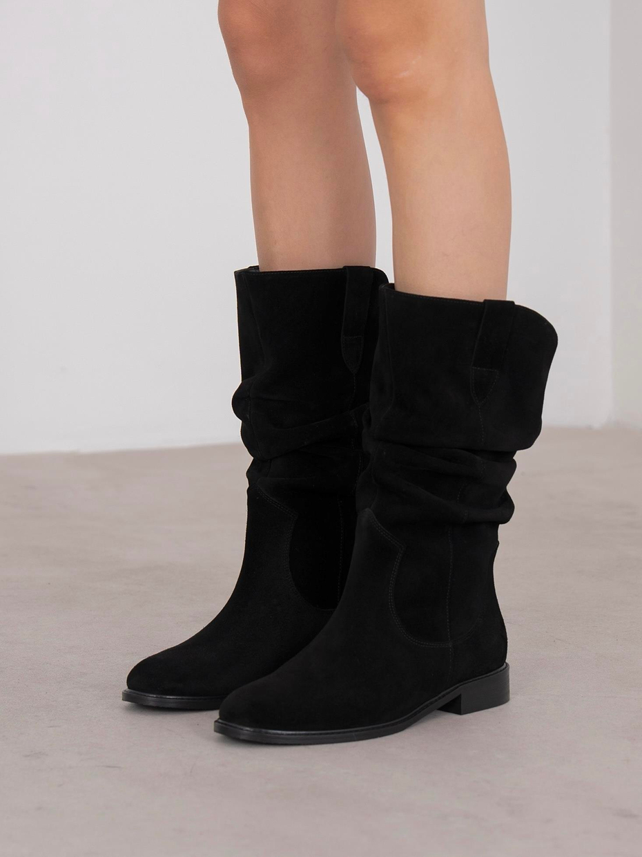 Mireku Siyah Süet Hakiki Deri Kadın Çizme