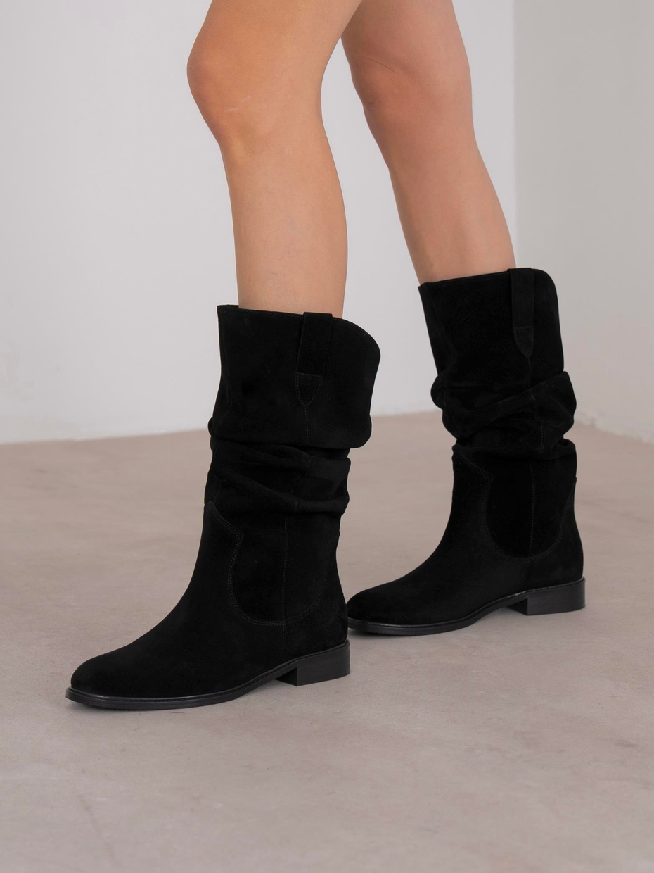 Mireku Siyah Süet Hakiki Deri Kadın Çizme