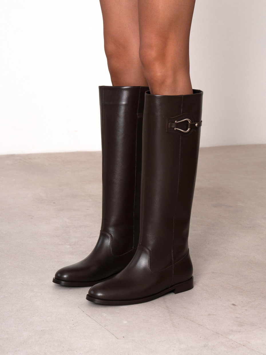 Morena Kahve Hakiki Deri Kadın Çizme