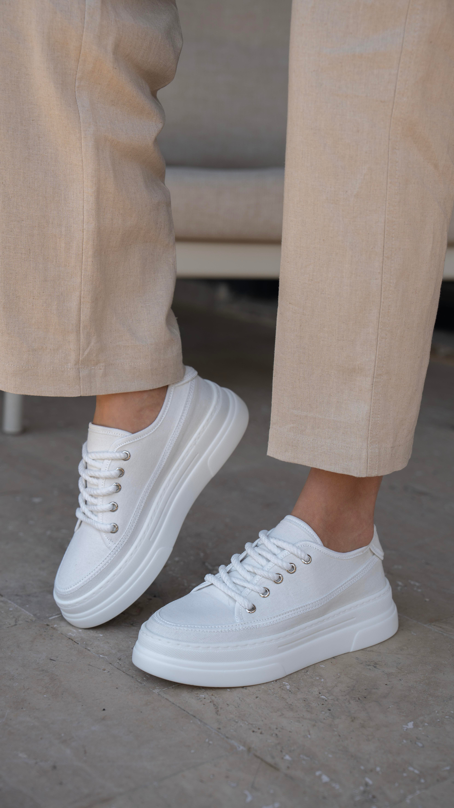 Motta Beyaz   Keten   Spor Ayakkabı