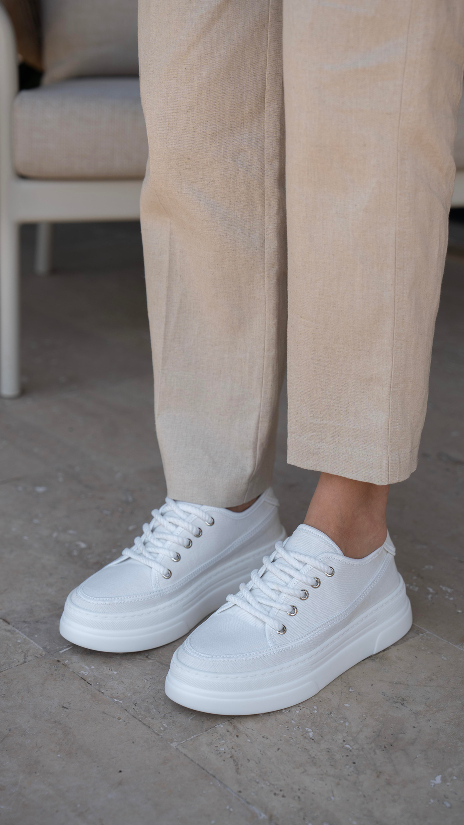 Motta Beyaz   Keten   Spor Ayakkabı