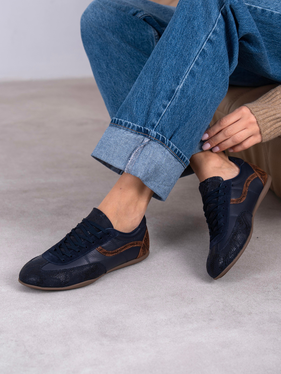 Muley Lacivert Hakiki Deri Kadın Spor Ayakkabi