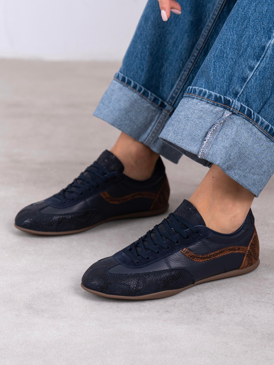 Muley Lacivert Hakiki Deri Kadın Spor Ayakkabi