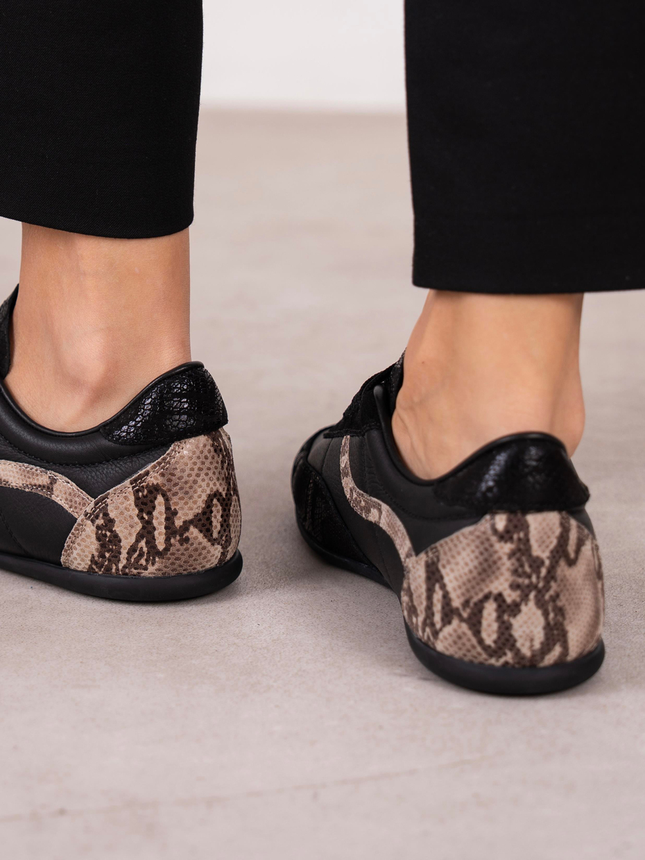 Muley Siyah Hakiki Deri Kadın Spor Ayakkabi