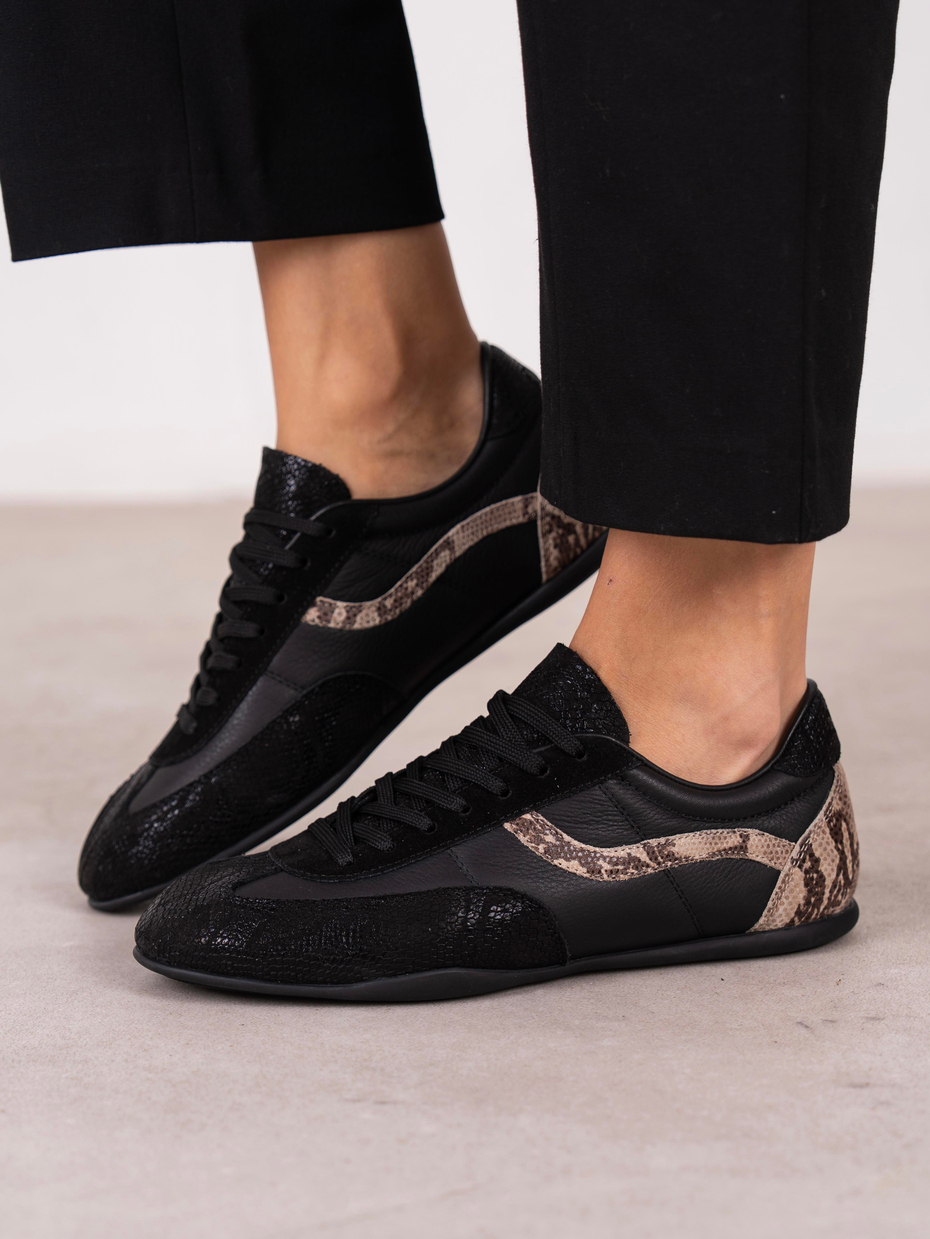 Muley Siyah Hakiki Deri Kadın Spor Ayakkabi