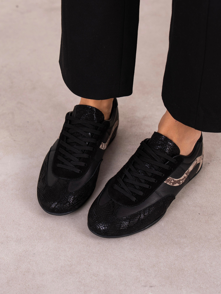 Muley Siyah Hakiki Deri Kadın Spor Ayakkabi