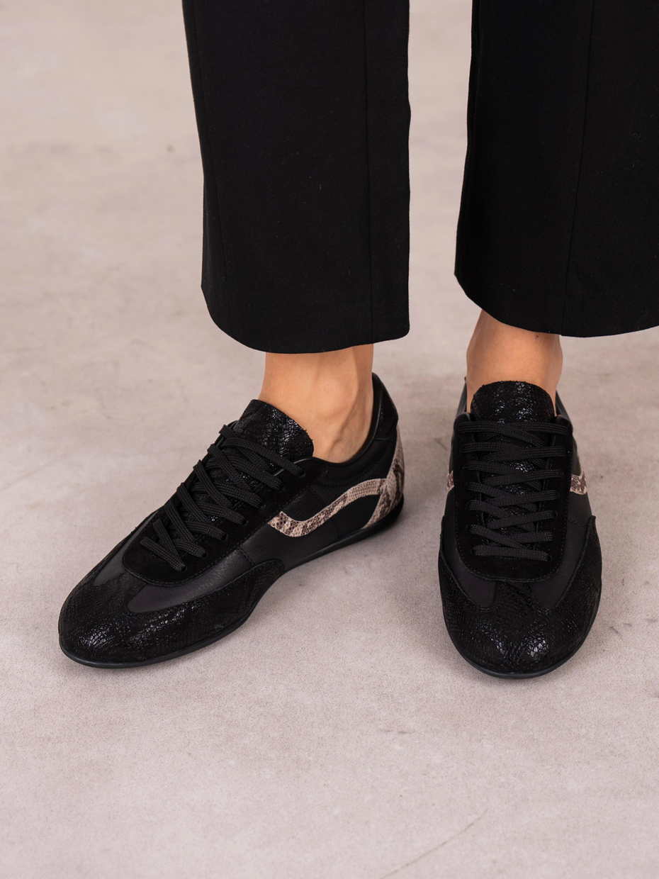 Muley Siyah Hakiki Deri Kadın Spor Ayakkabi