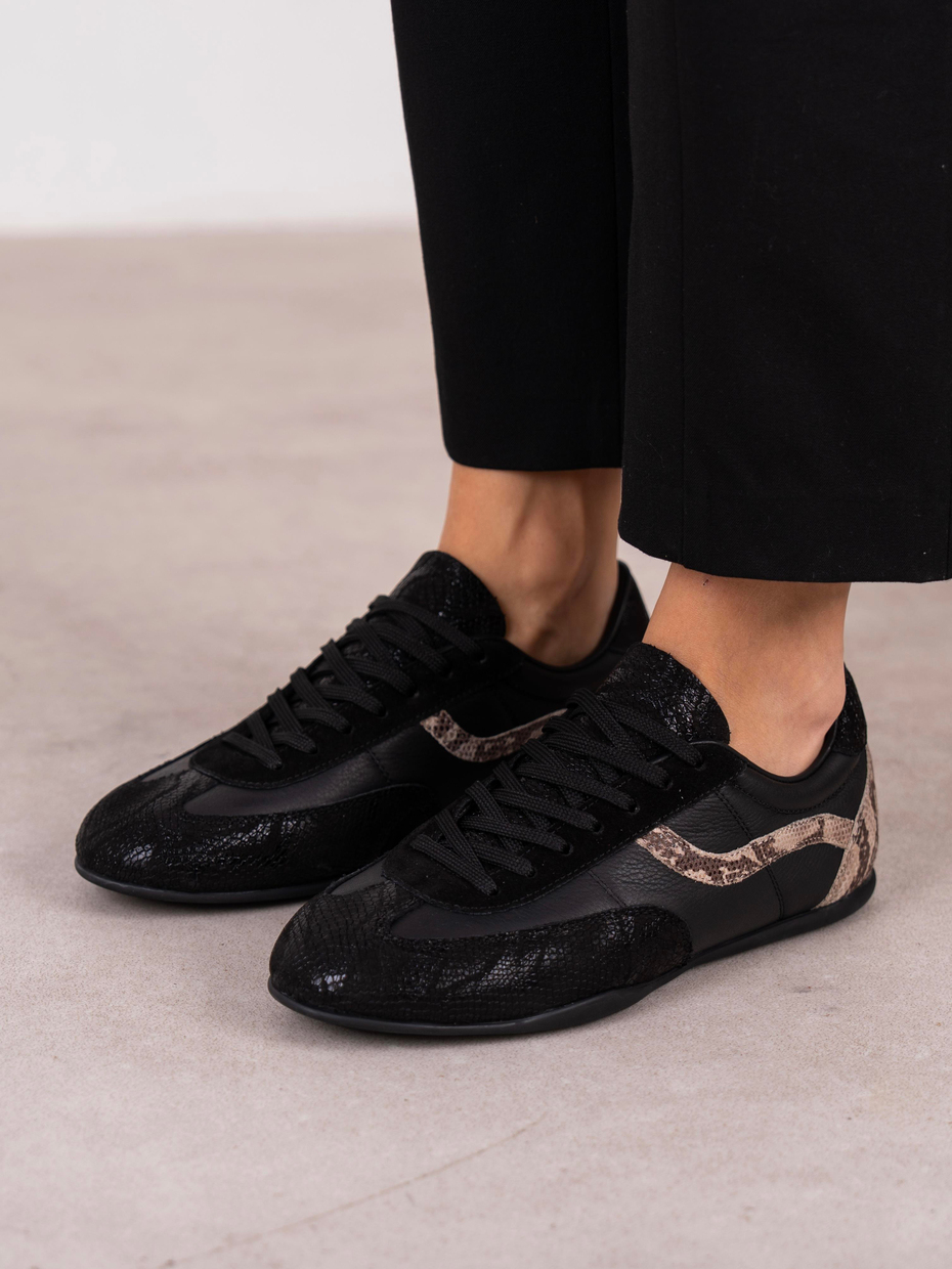 Muley Siyah Hakiki Deri Kadın Spor Ayakkabi